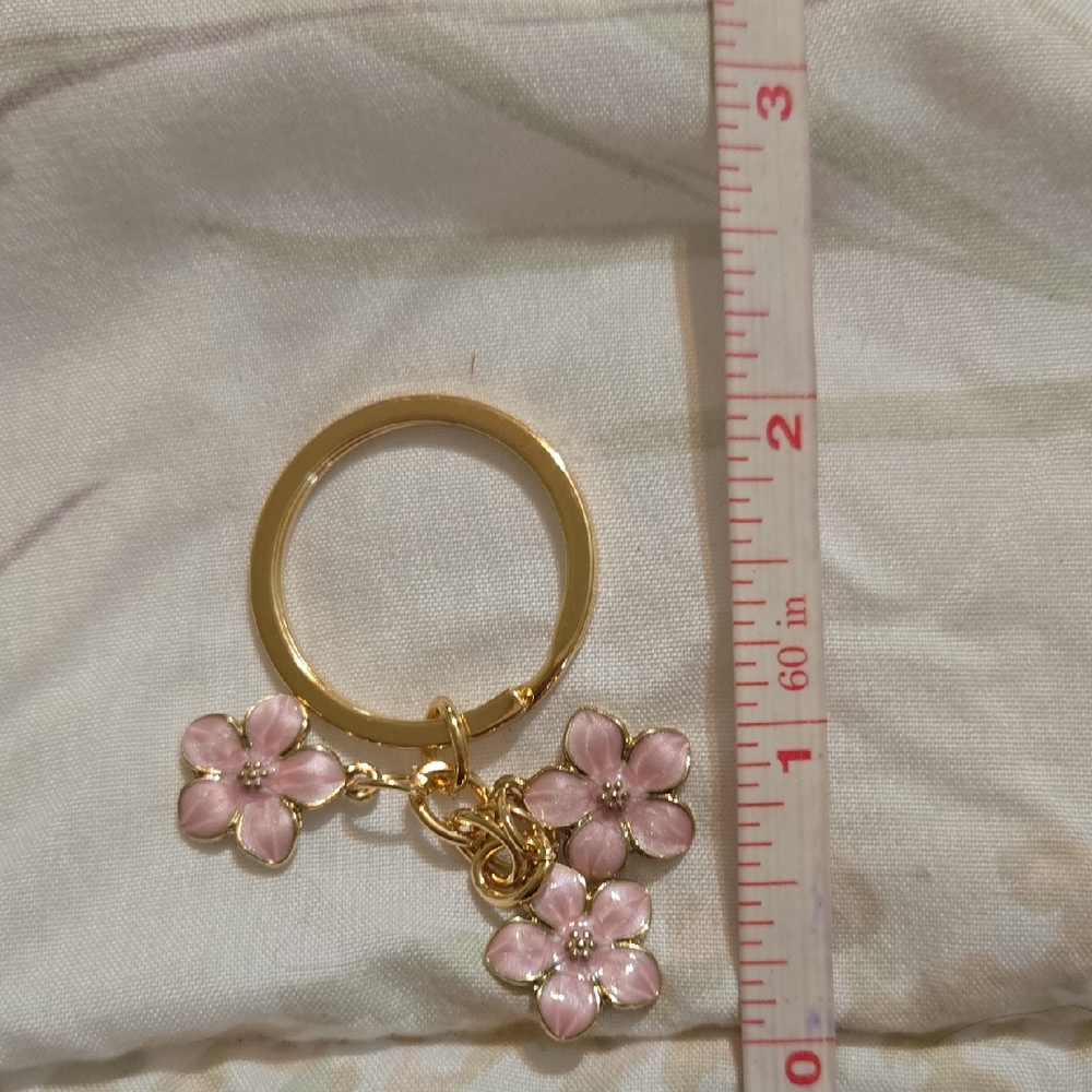 Bag Charm/Key Holder Gold with Pink Flower